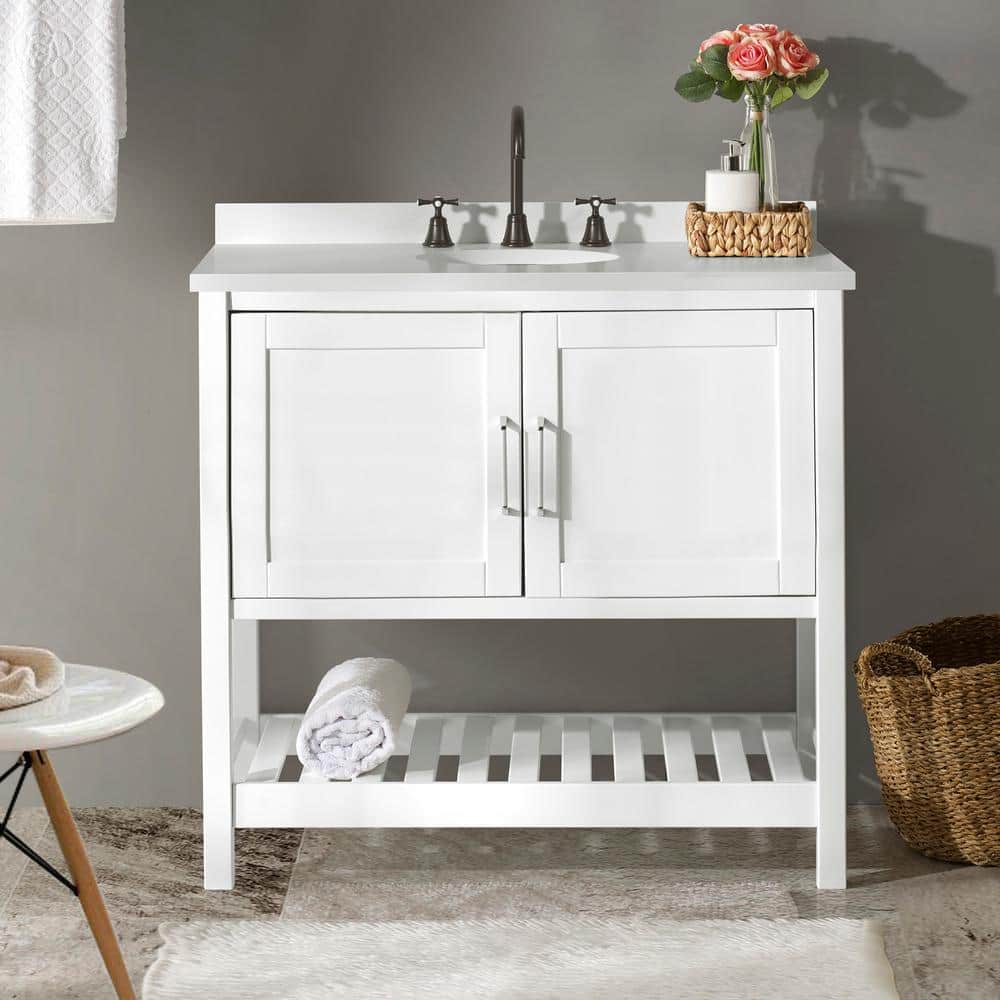 Bennet 36" White Pine Freestanding Vanity Cabinet with Shelf