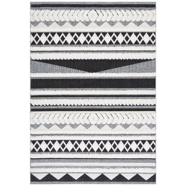 Cottage Ivory/Black 4 ft. x 6 ft. High-Low Striped Indoor/Outdoor Area Rug