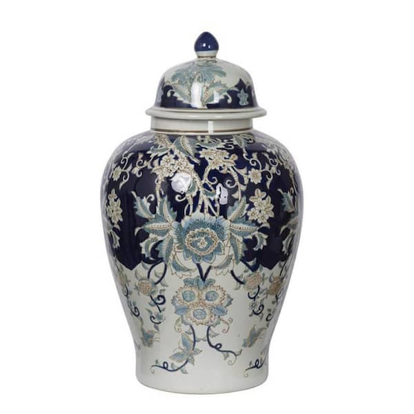 A & B Home Bryn Blue, Gold, White Large Ginger Jar