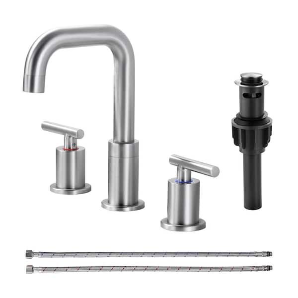 AVITAS 8 in. Widespread Double Handle Bathroom Faucet with Drain Kit and Supply Lines Included in Brushed Nickel