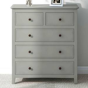 Modern 5-Drawers Gray Solid Bedroom Storage Chest of Drawers 36.0"H x 15.3" W x 32.6"D, Chic Wood Chest without Mirror