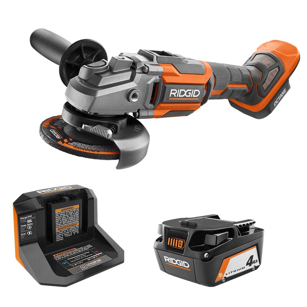 RIDGID 18V Brushless Cordless 4.5 in. Angle Grinder Kit w/Grinding Disc, Cut-Off Wheel, 4.0 Ah Battery, and Charger -  R86042KSBN