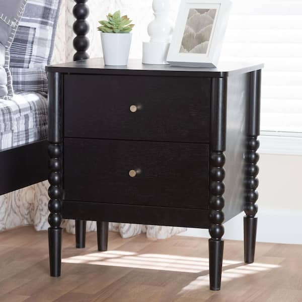 Baxton Studio Lucera Black 2-Drawer Nightstand 257-14122-HD - The