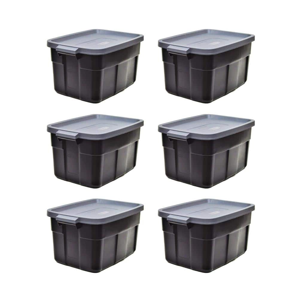 Black and Gray Stackable 14-Gallon Storage Totes with Lids - 6 Pack