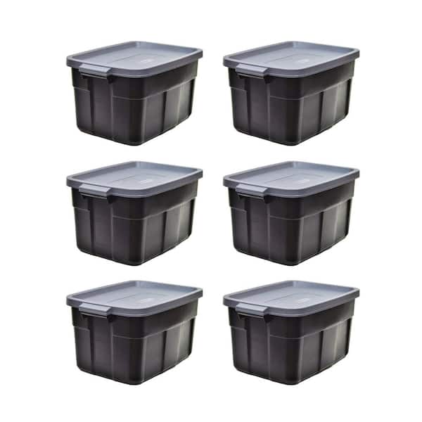 Roughneck Tote 14-Gal. Storage Tote Container in Black (6-Pack)