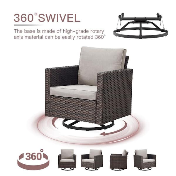 9-Piece Brown Wicker Fire Pit Conversation Set with Olefin Beige Cushions and Sectionsal Sofa/Swivel Gliders