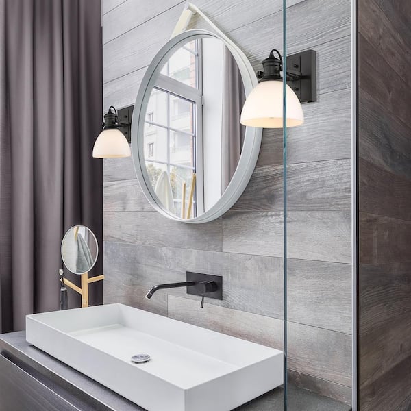 Hines 1-Light Black and Opal Glass Bath Light