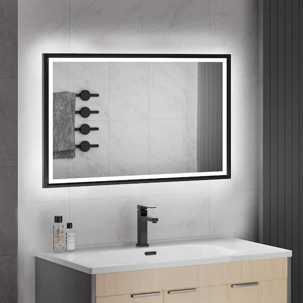 Simple Project 60 in. W x 36 in. H Rectangular Framed LED Lighted Anti-Fog Wall Bathroom Vanity Mirror in Tempered Glass