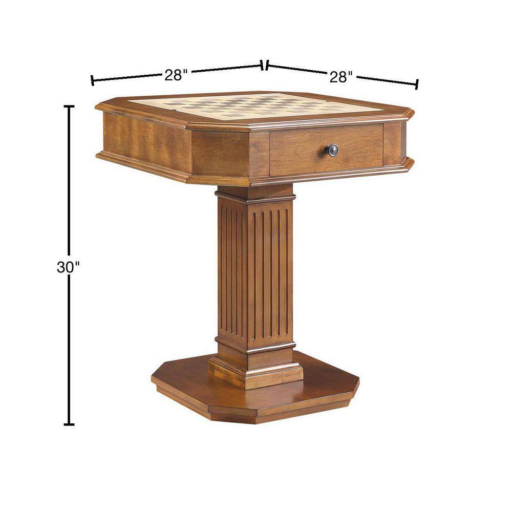 Walnut 28" Square Wooden Game Table with Drawers