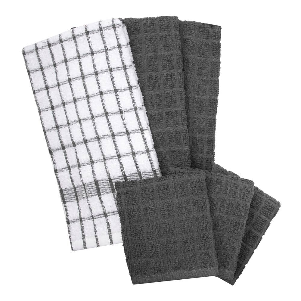 RITZ Terry Plaid Cotton Kitchen Towel and Dish Cloth Graphite Set of 3 ...