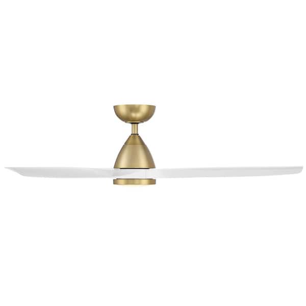 Skylark 54 in. 3-Blade Smart Indoor/Outdoor Ceiling Fan in Soft Brass Matte White 3000K Integrated LED and Remote