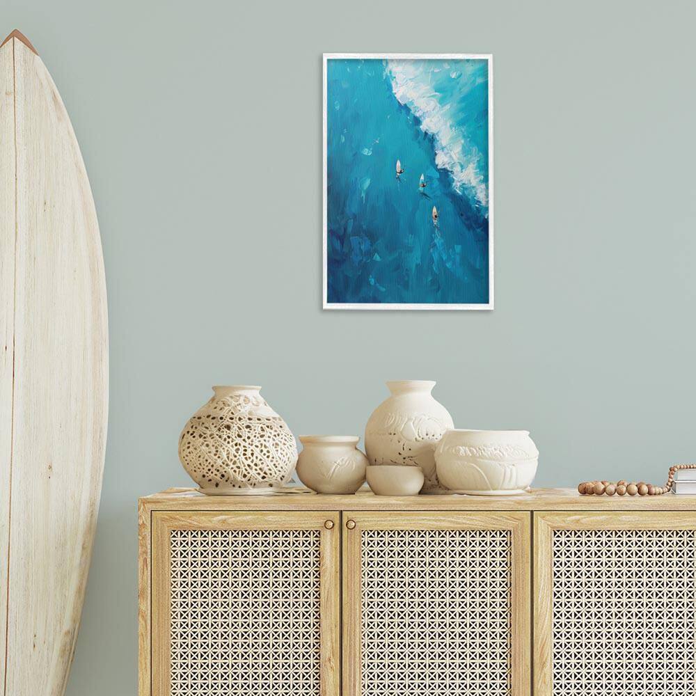 Aerial Surfers Approaching Wave by LSR Design Studio White Framed Sports Giclee Art Print 24 in. x 16 in. price history on PriceWatchPro
