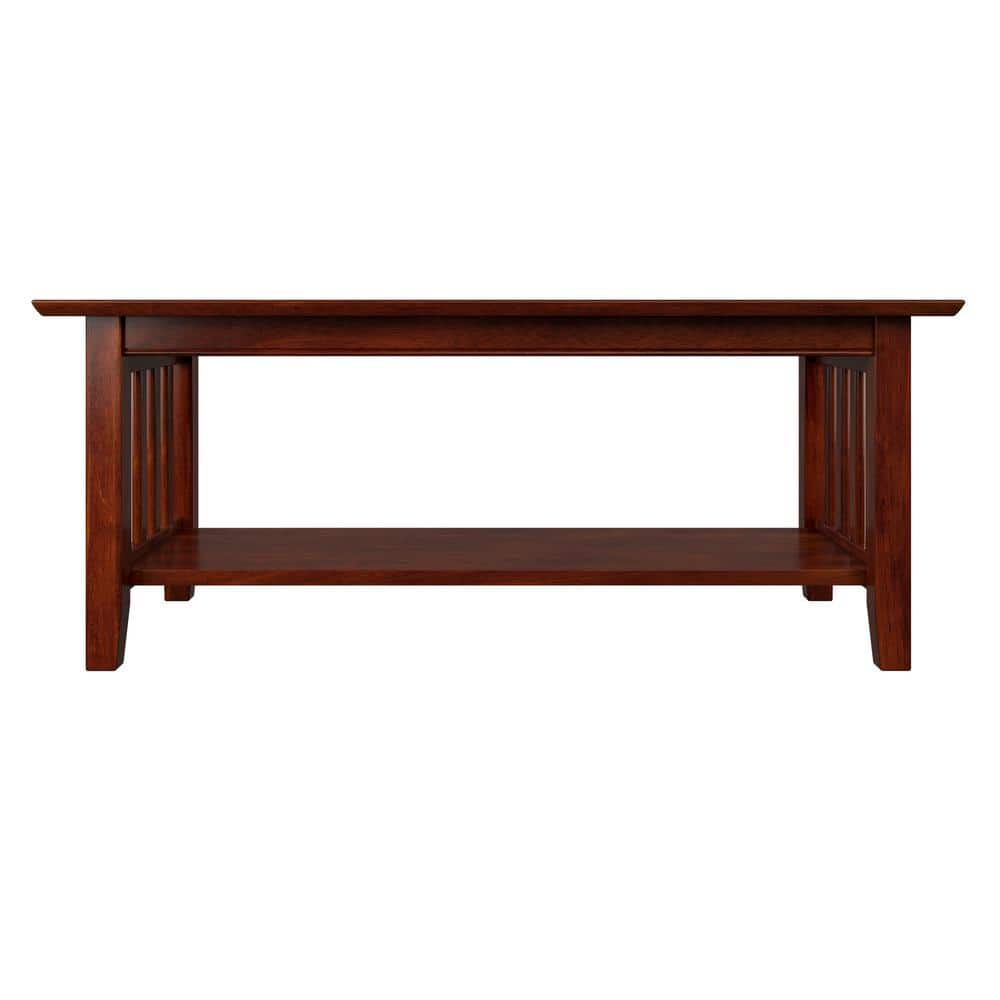 Walnut Solid Wood Rectangular Coffee Table with Shelf