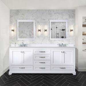 Dukes 80 in. W x 22 in. D White Double Bath Vanity, Cultured Marble Top, Faucet Set, and 30 in. Mirrors