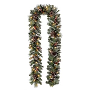 9 ft. L Pre-Lit Glittered Pine Cone Christmas Garland with Warm White LED Light