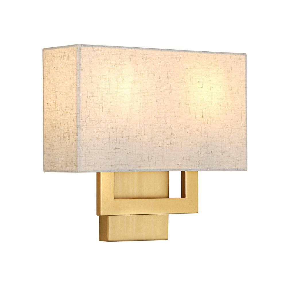 Haven 2-Light 13-in W x 12-in H Brushed Gold Rectangular Wall Sconce with Fabric Shade for Bathroom and Bedroom price history on PriceWatchPro