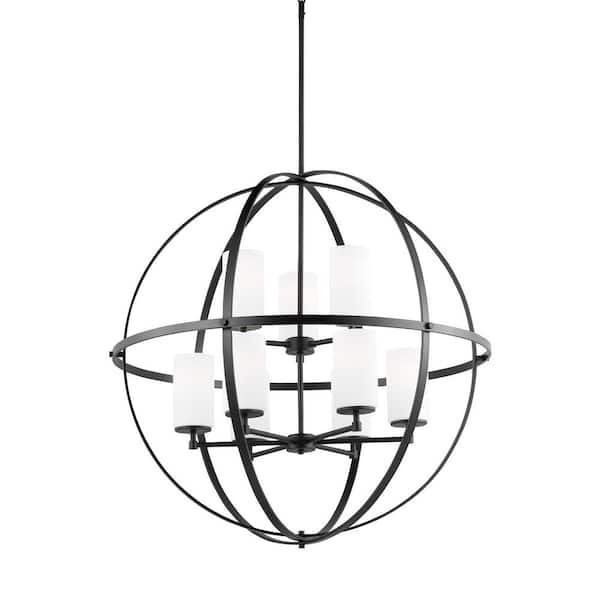 Generation Lighting - Alturas 9-Light Midnight Black Modern Hanging Globe Chandelier with Glass Shades