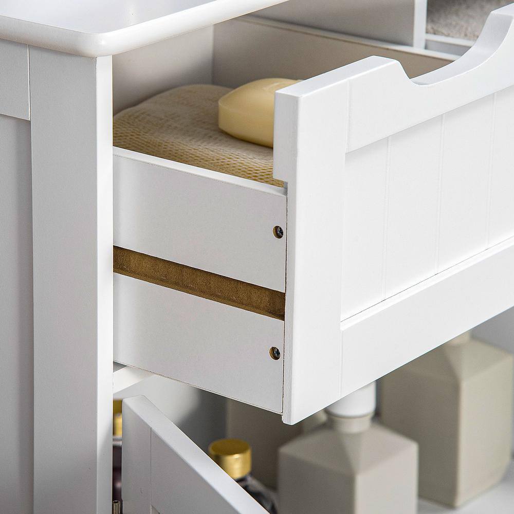 White Lockable Living Room Cabinet with Adjustable Shelving