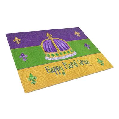 Happy Mardi Gras with Crown Tempered Glass Cutting Board