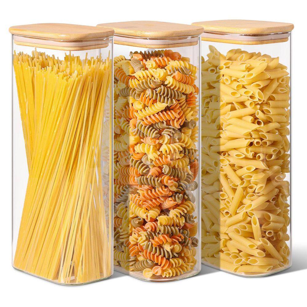 3-Piece 70.2 oz. Glass Food Storage Containers with Bamboo Lids, Airtight and Space-Saving