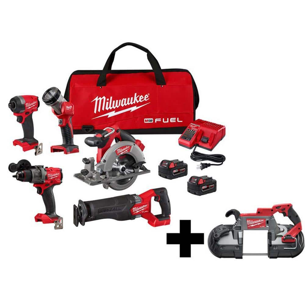 M18 FUEL 18-Volt Lithium-Ion Brushless Cordless Combo Kit (5-Tool) with M18 FUEL Deep Cut Band Saw -  Milwaukee