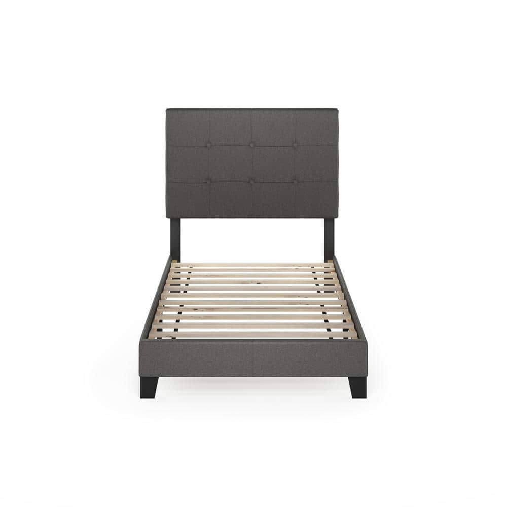 Stone Gray Twin Linen Upholstered Tufted Bed Frame