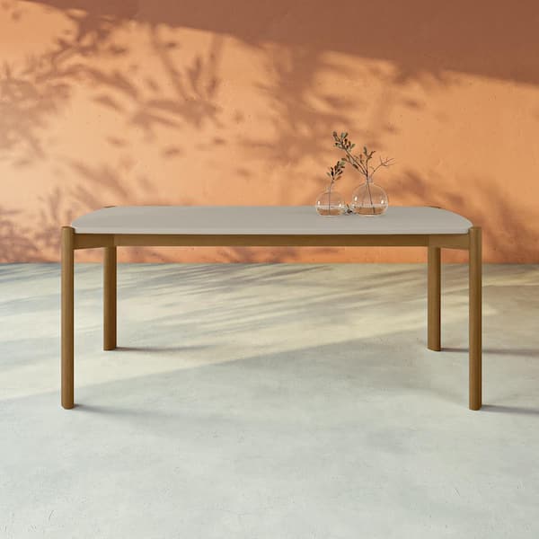 Manhattan Comfort Gales Mid-Century Modern Greige Wood 70.87 in. 4 Leg Dining Table Seats 6