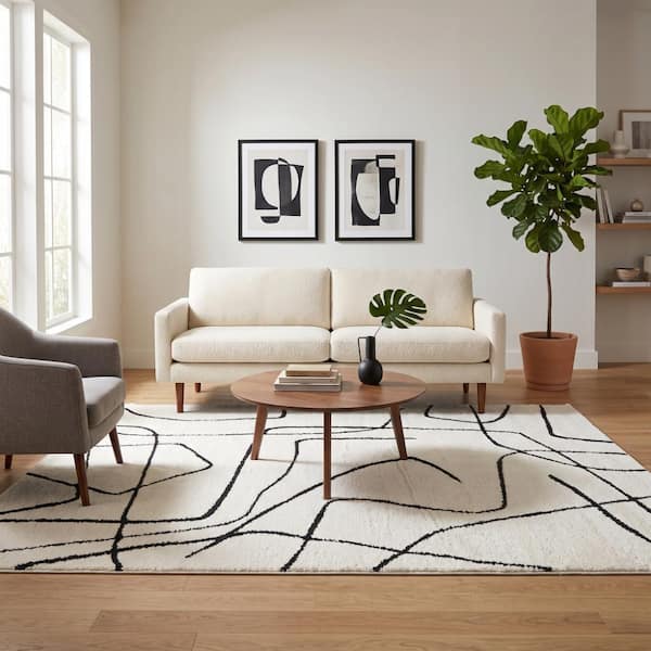 Monotone 8 x 10 Ivory Moraccan Pattern Area Rug for High Traffic Living Room Dining Room Bedroom