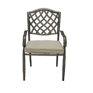 4-Piece Bronze Cast Aluminum Outdoor Arm Dining Chair Patio Bistro Chairs with Beige Cushion