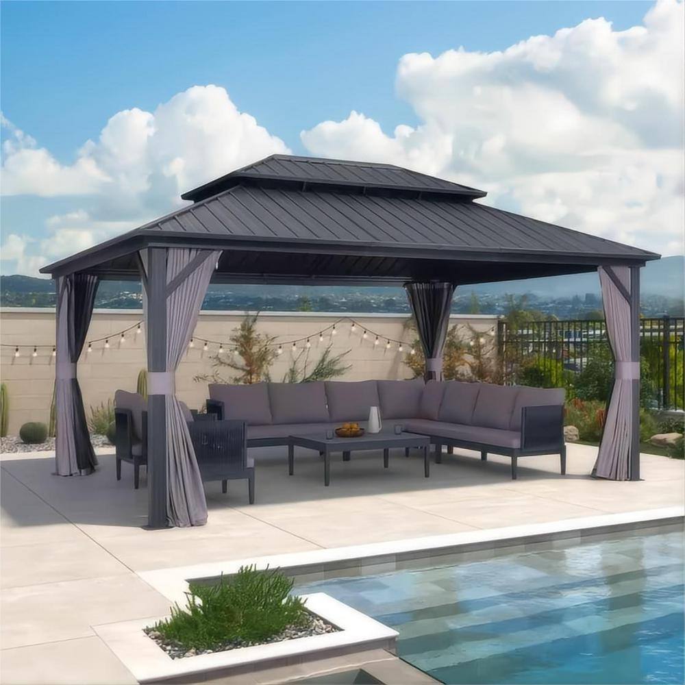 PURPLE LEAF 12 ft. x 16 ft. Gray Aluminum Hardtop Gazebo Canopy for ...