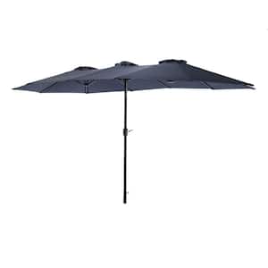 14.8 ft. Double-Sided Market Patio Umbrella in Navy Blue with Crank