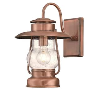 Santa Fe Medium 1-Light Washed Copper Outdoor Wall Mount Lantern with Clear Seeded Glass
