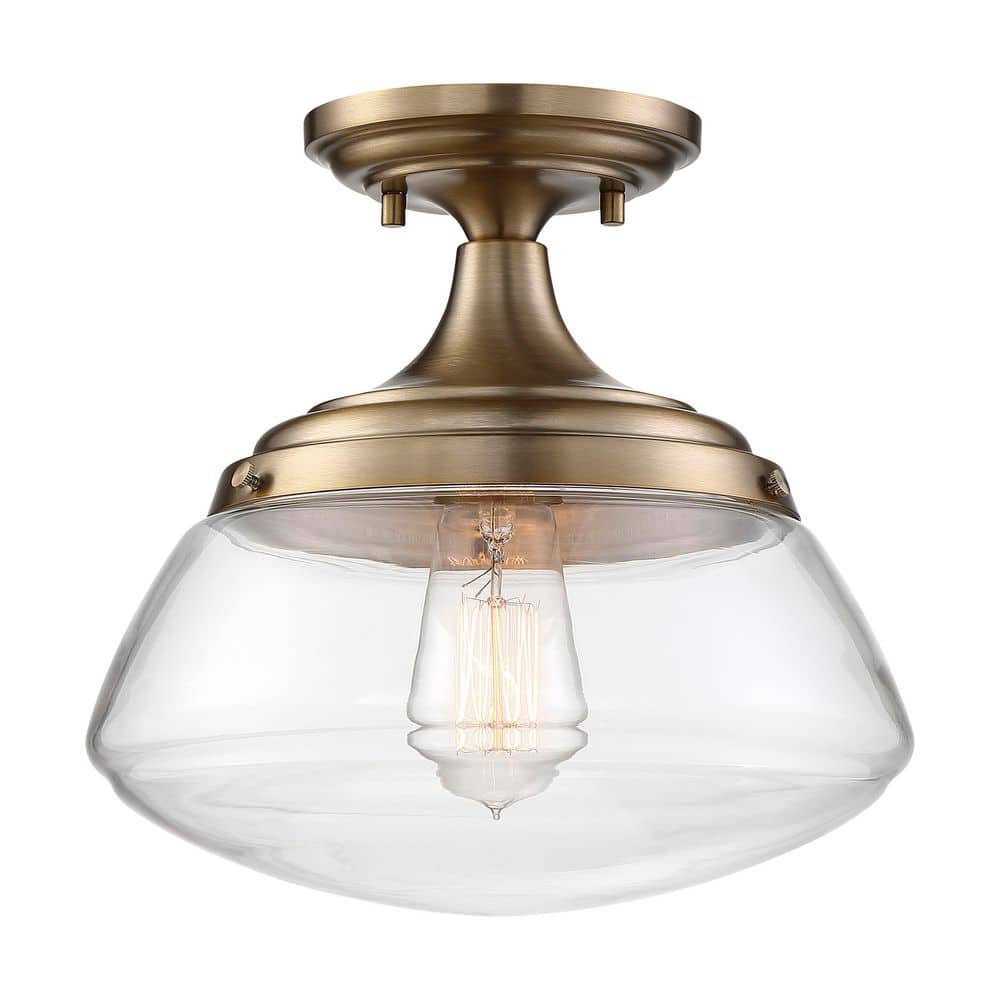 Kew 10.38 in. 1-Light Burnished Brass / Clear Transitional Semi-Flush Mount with Clear Glass Shade and No Bulbs Included price history on PriceWatchPro