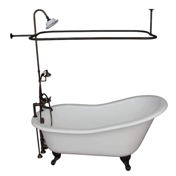 Barclay Products 5.6 ft. Cast Iron Ball and Claw Feet Slipper Tub in White with Oil Rubbed Bronze Accessories