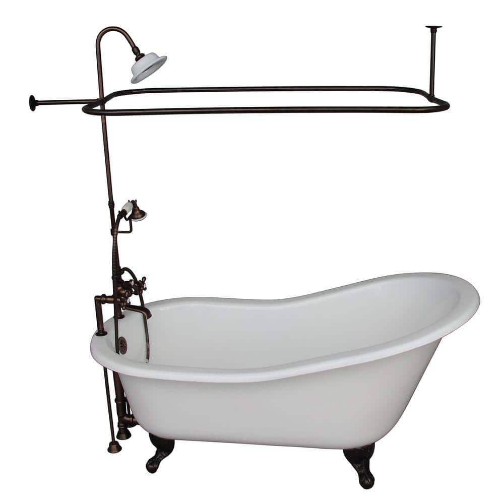 5 ft. Cast Iron Ball and Claw Feet Slipper Tub in White with Oil Rubbed Bro