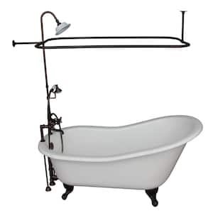 5 ft. Cast Iron Ball and Claw Feet Slipper Tub in White with Oil Rubbed Bronze Accessories