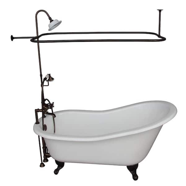 Barclay Products 5 ft. Cast Iron Ball and Claw Feet Slipper Tub in White with Oil Rubbed Bronze Accessories