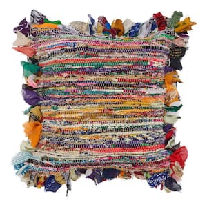 Lucia Bright Multi-color Abstract Fringed Soft Poly-fill 26 in. x 26 in. Throw Pillow
