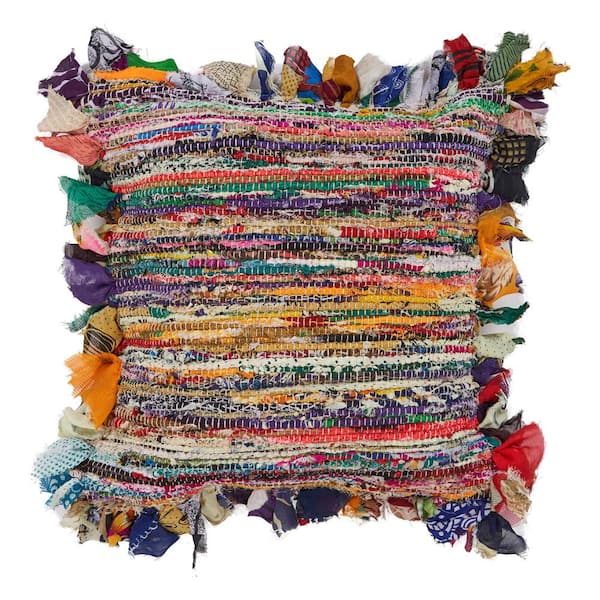 LR Home Lucia Bright Multi-color Abstract Fringed Soft Poly-fill 26 in. x 26 in. Throw Pillow