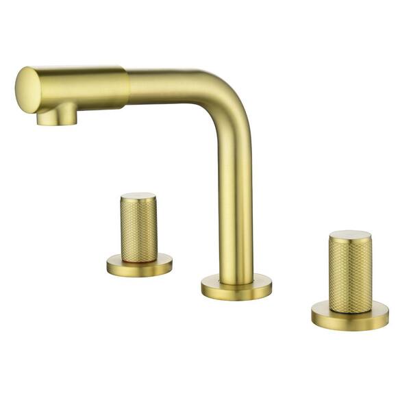 cadeninc 8 in. Widespread Double Handle Deck Mounted Bathroom Faucet in Brushed Gold