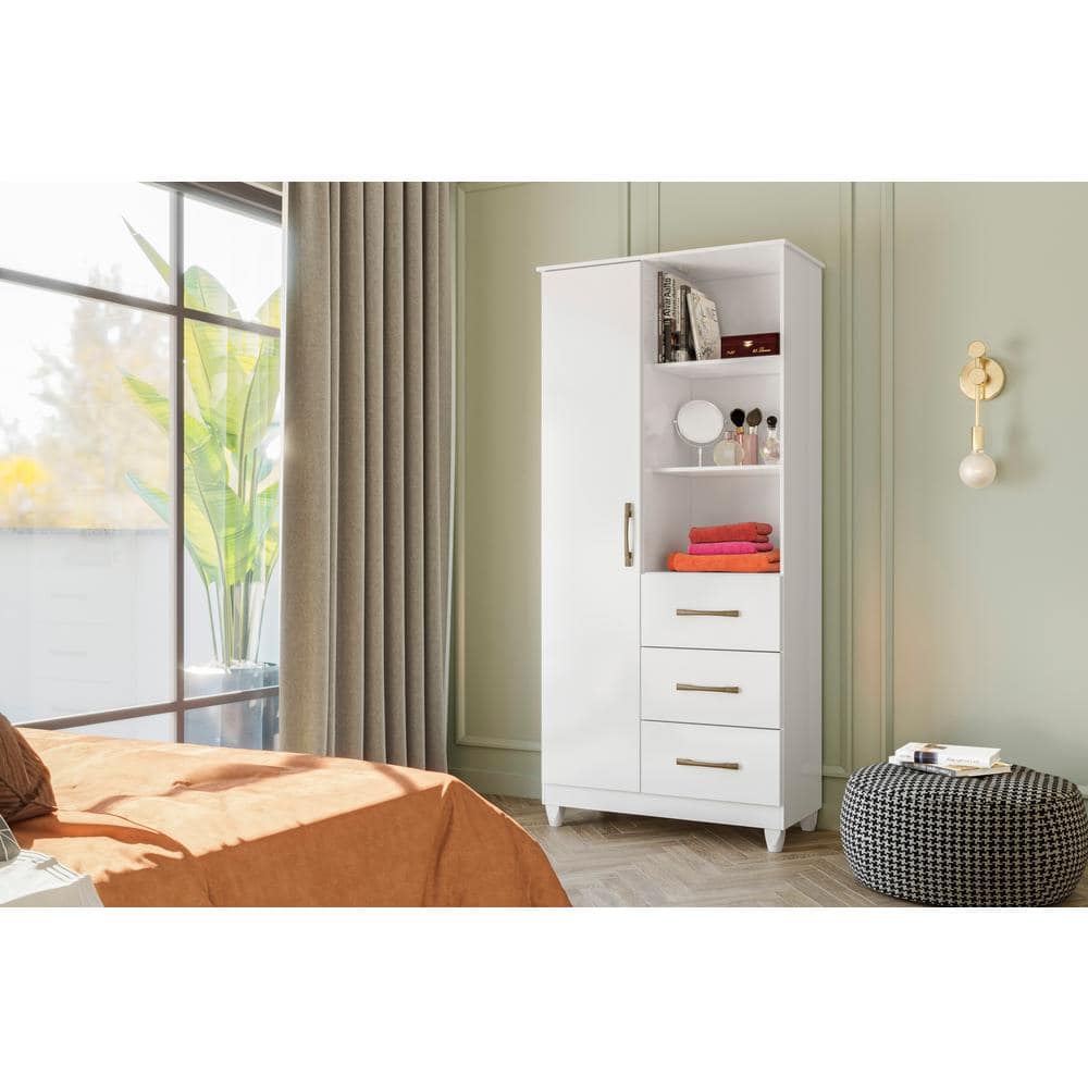 33.07 in. W x 16.14 in. D x 71.65 in. H White Linen Cabinet with ...