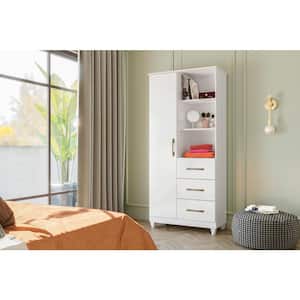 33.07 in. W x 16.14 in. D x 71.65 in. H White Linen Cabinet with Drawers