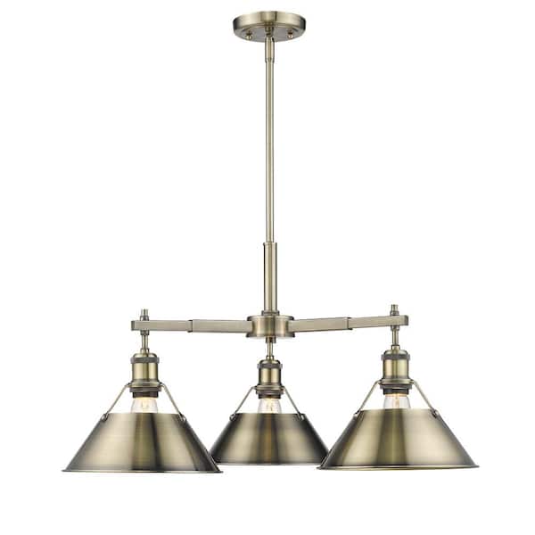 Golden Lighting Orwell AB 3-Light Aged Brass Chandelier with Aged Brass Shade