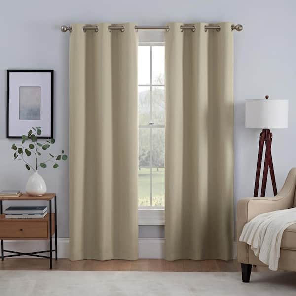 Eclipse Khloe Tan Solid Polyester 40 in. W x 84 in. L Grommet Blackout Curtain Panel