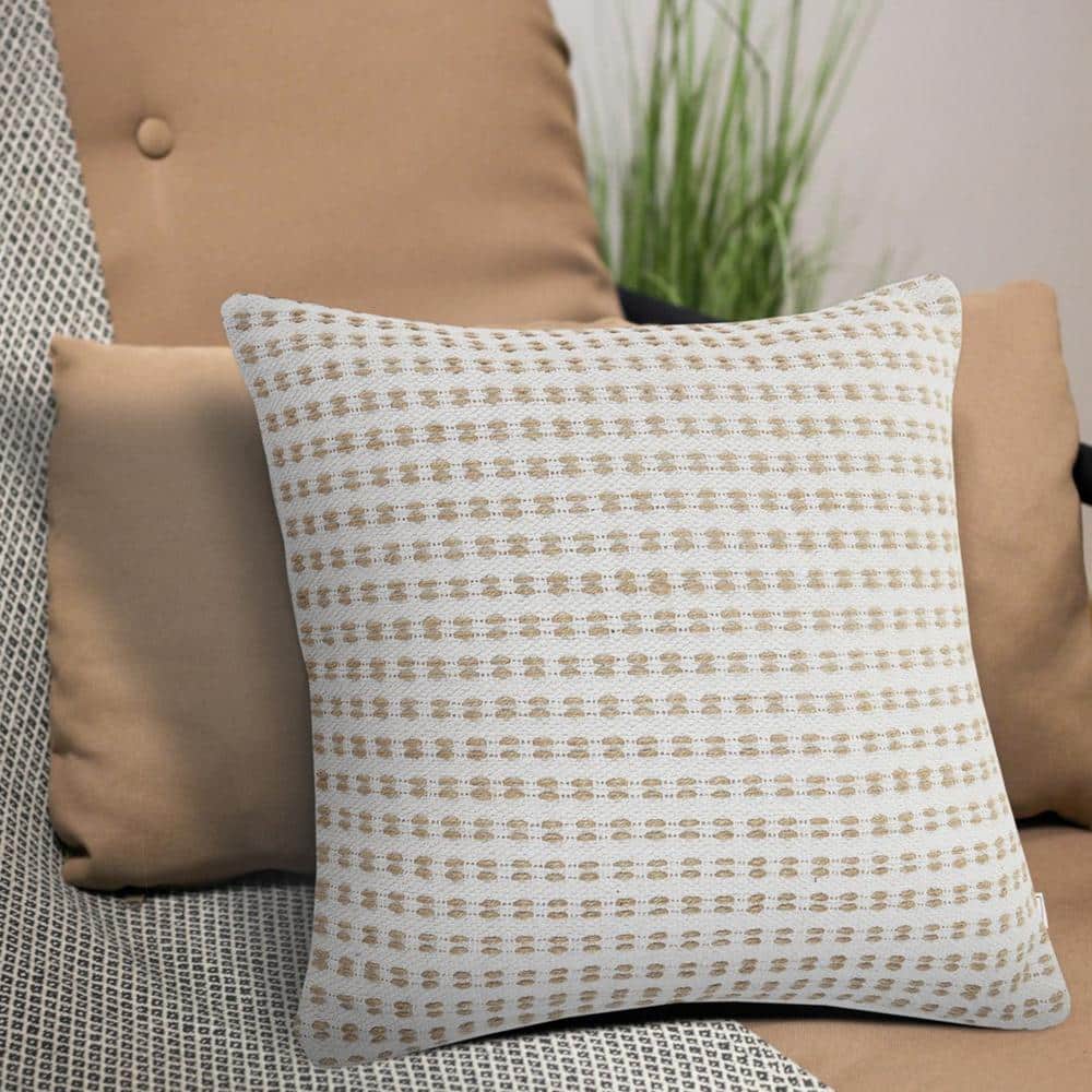 Ivory and Tan Jute Interwoven 20" Square Throw Pillow