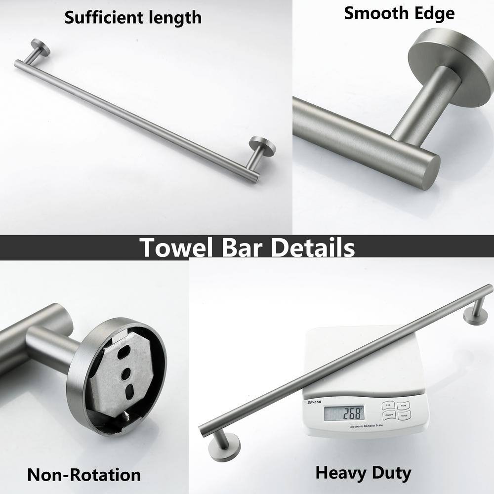 Brushed Nickel 24-Inch Stainless Steel Wall Mounted Towel Bar Set