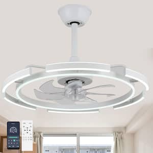 DeClue 24 in. Indoor White 6 DIY Shapes Smart Ceiling Fan with Remote Futuristic UFO Design 6-Speed LED Fan lights