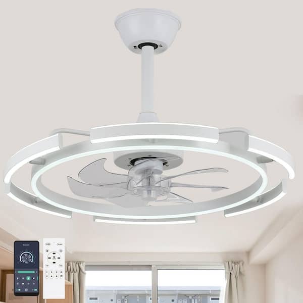 Oaks Aura DeClue 24 in. Indoor White 6 DIY Shapes Smart Ceiling Fan with Remote Futuristic UFO Design 6-Speed LED Fan lights