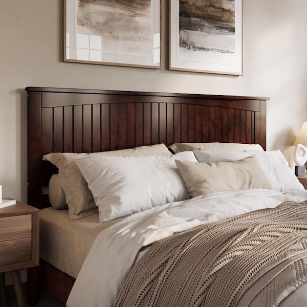 AFI Nantucket Walnut Brown King Solid Wood Panel Headboard with Attachable Charger