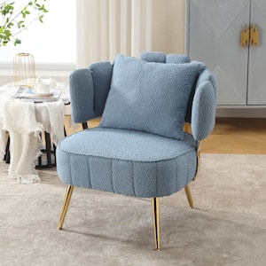 Modern Light Blue Boucle Upholstered Accent Arm chair with Metal Frame and Pillow